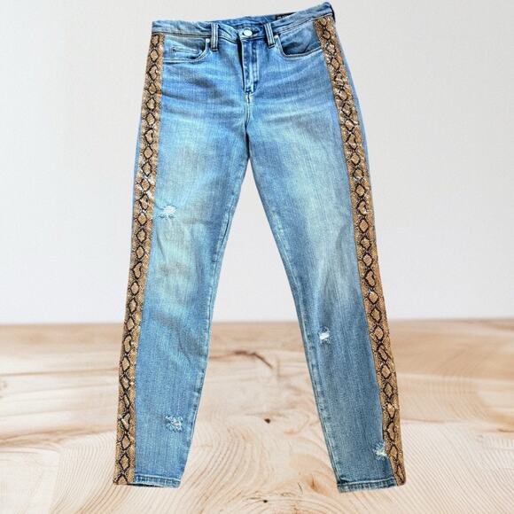 BlankNYC The Bond Snake Stripe Jeans size 28 Mid Rise Distressed Skinny - Picture 1 of 8